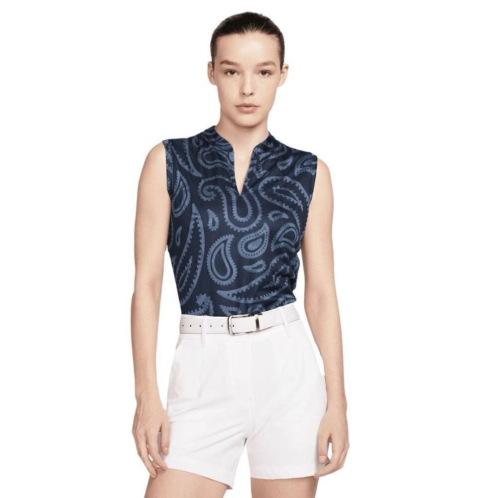 Nike‎ Dri Fit V-Neck Sleeveless Golf Top Blue Paisley XS NWT